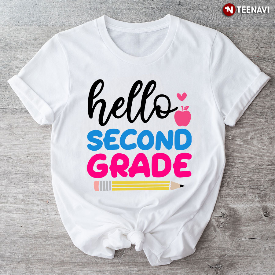 Hello Second Grade Apple Pencil Heart Back To School T-Shirt - Plus Size Tee