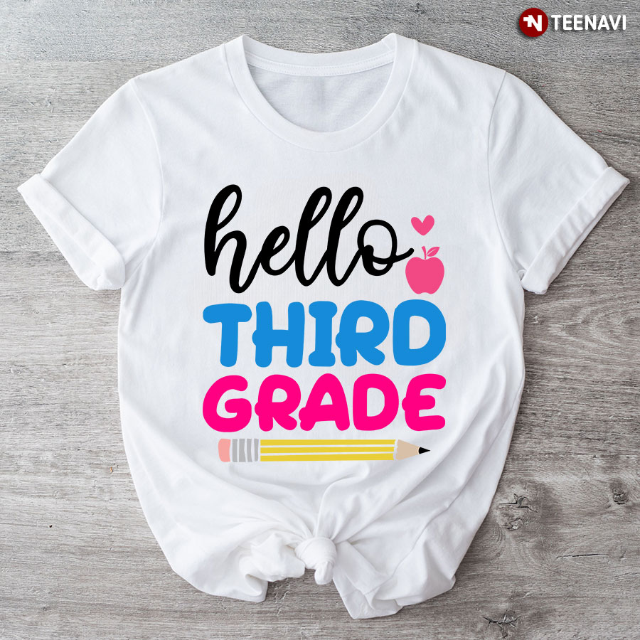 Hello Third Grade Apple Pencil Heart Back To School T-Shirt - Men's Tee