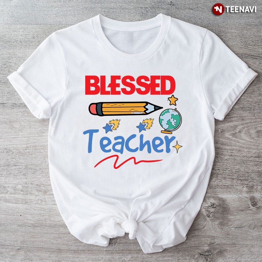 Blessed Teacher Pencil Globe Lightning Bolt Back To School T-Shirt