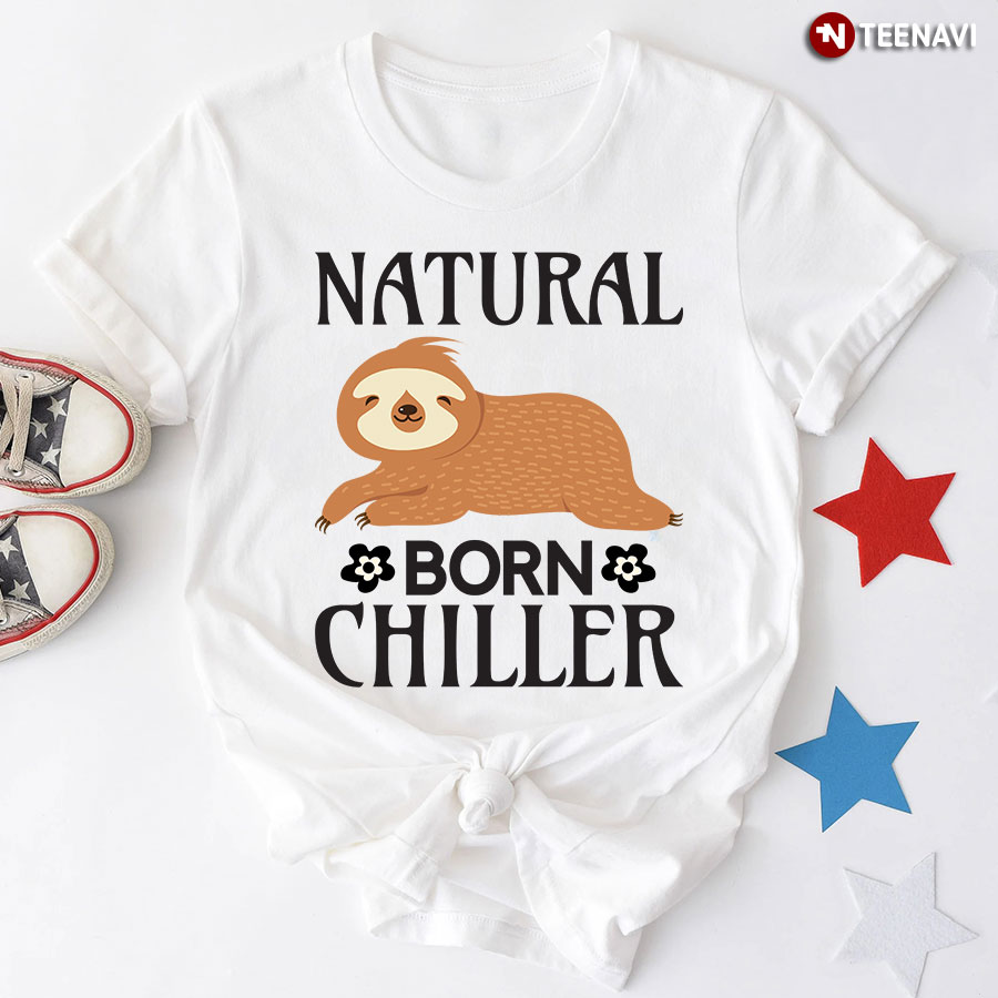 Natural Born Chiller Sloth Flower T-Shirt - White Tee