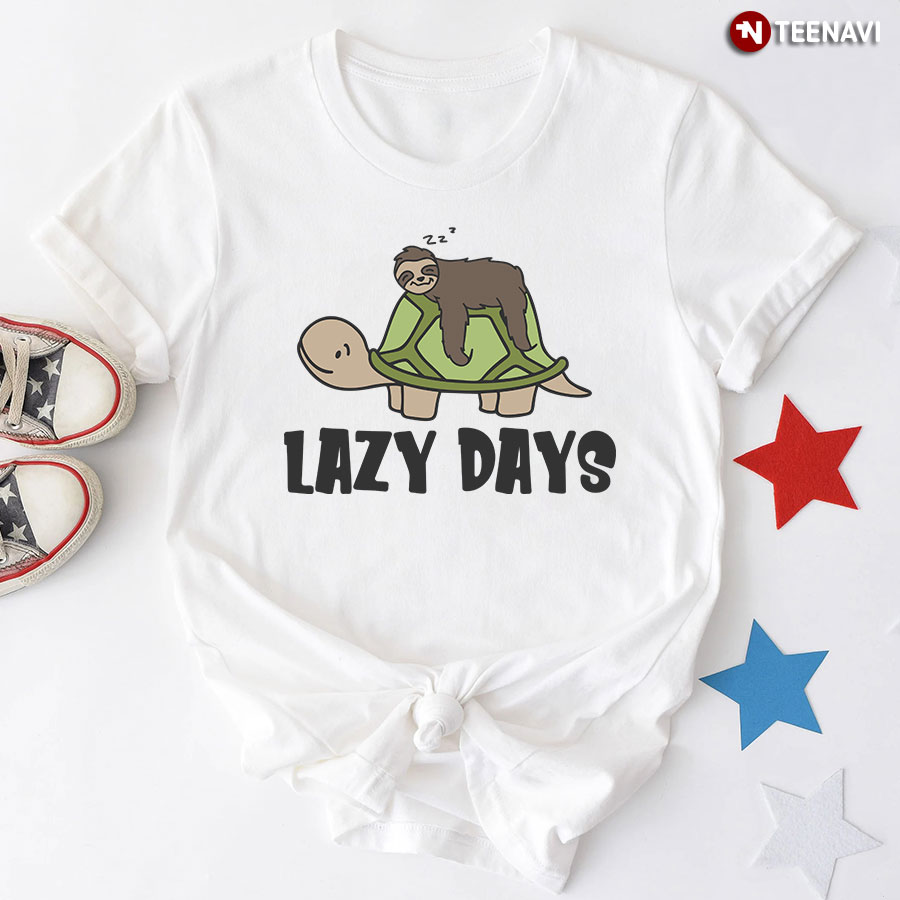 Lazy Days Sloth Turtle T-Shirt - White Tee