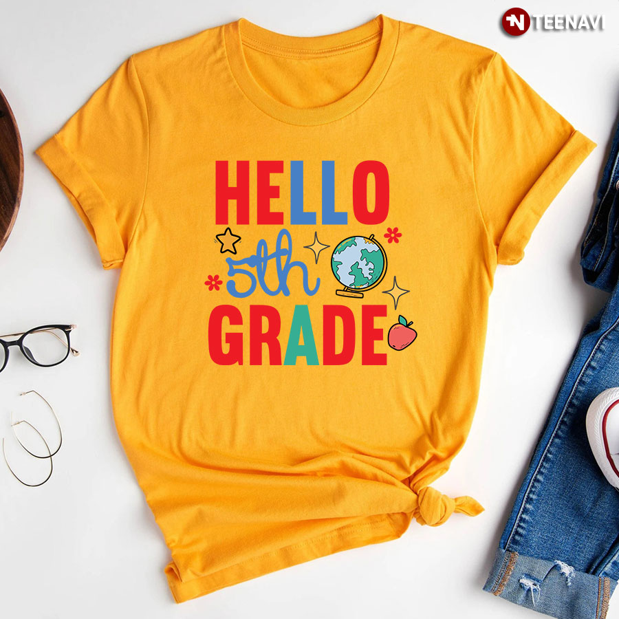 Hello 5th Grade Globe Apple Back To School T Shirt