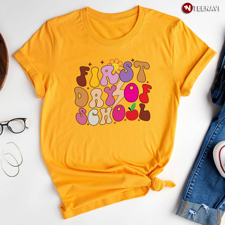 First Day Of School Apple Lightning Bolt T Shirt Floral Tee