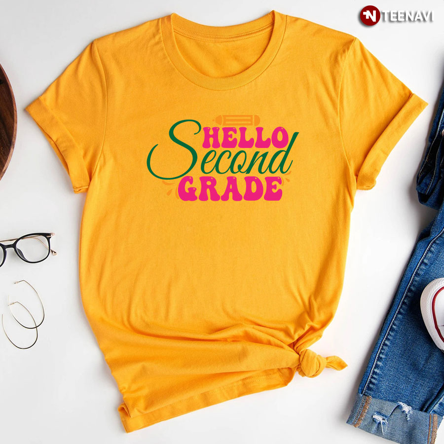 Hello Second Grade 2nd Grade Student Crayon T Shirt