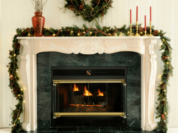 how to hang garland on brick fireplace