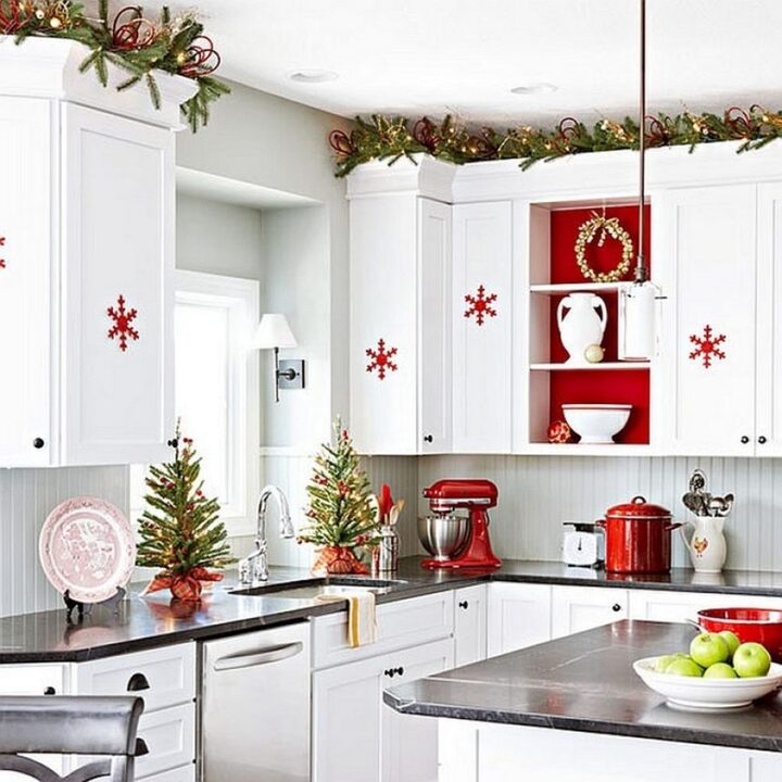 how to put garland on kitchen cabinets