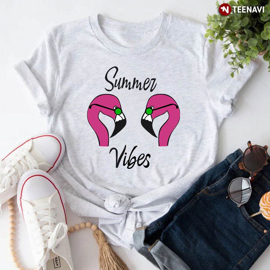 Summer Vibes Flamingo With Glasses T-Shirt