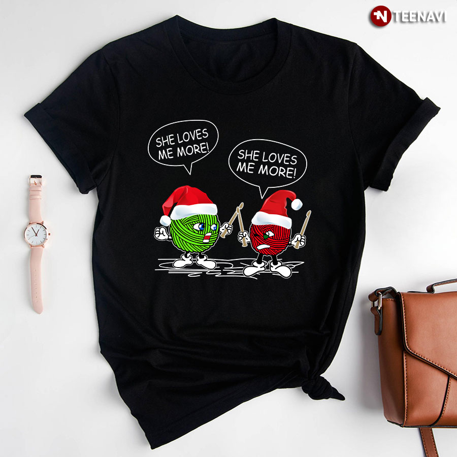 Crochet Christmas Santa Combat She Loves Me T-Shirt
