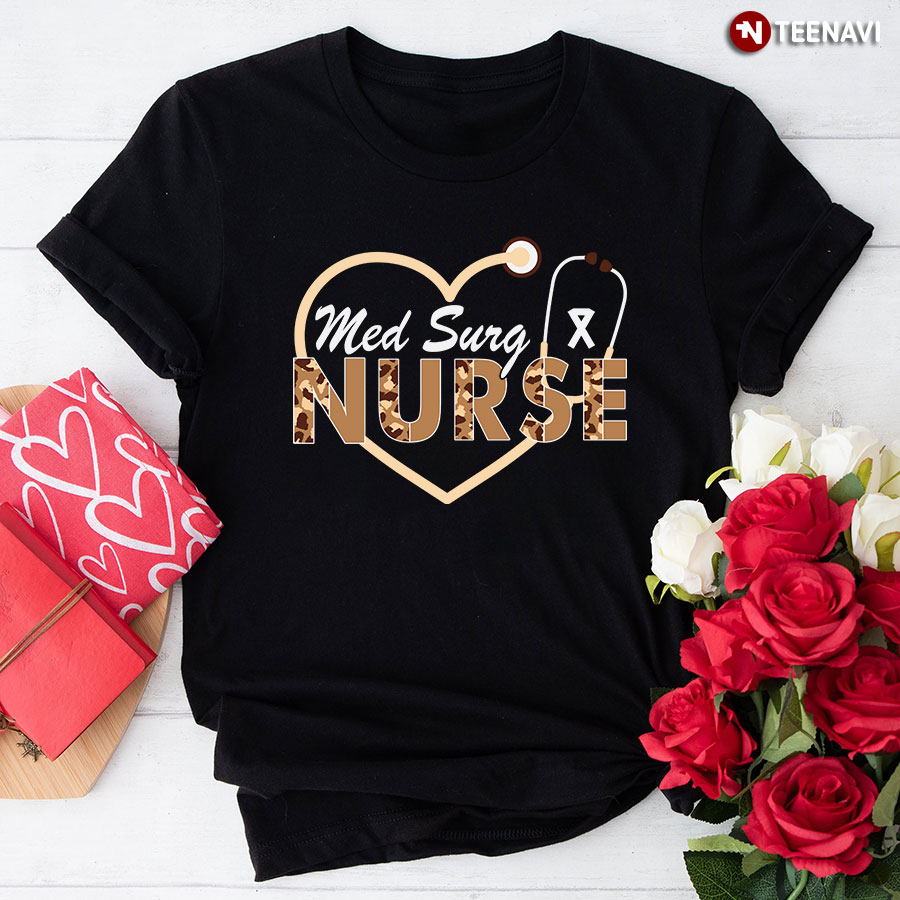 Med Surg Nurse Stethoscope Leopard T-Shirt