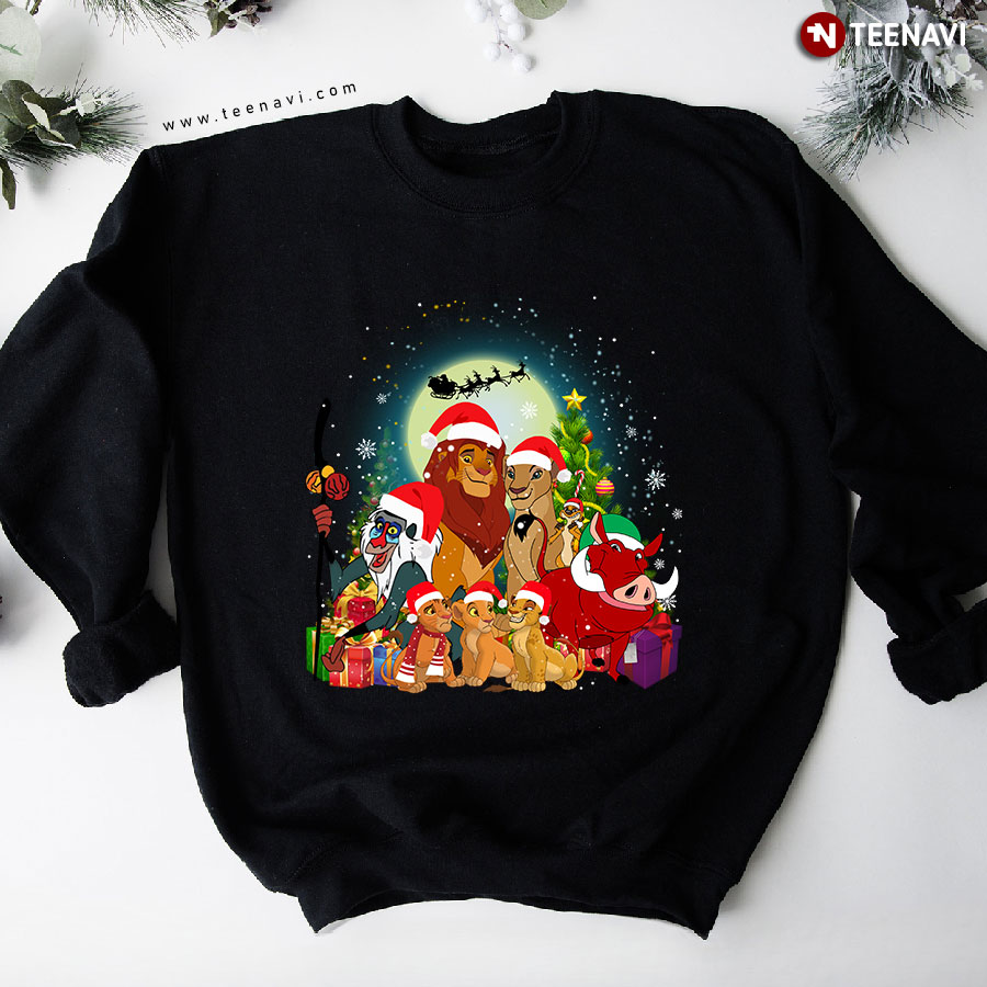 The Lion King Characters Santa Claus Sleigh Christmas Sweatshirt