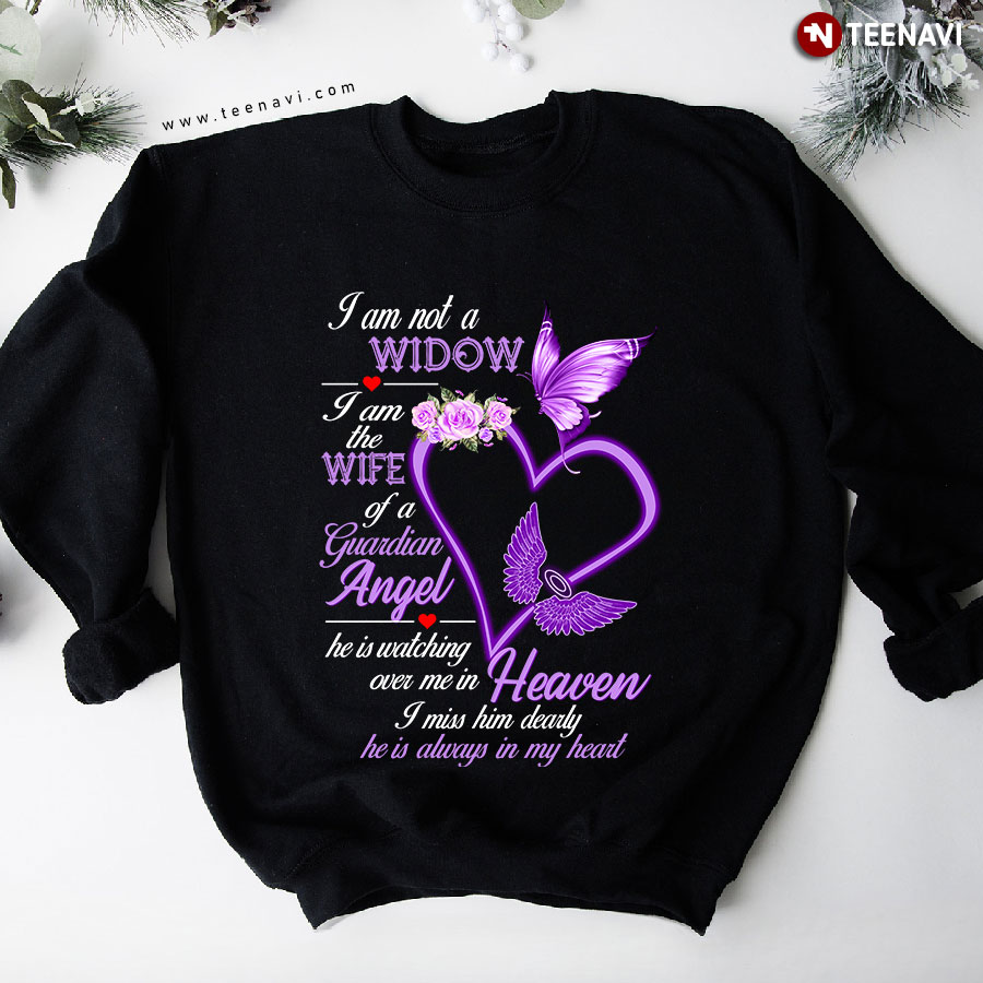 I Am Not A Widow I Am The Wife Of A Guardian Angel Purple Heart Flower Butterfly Sweatshirt