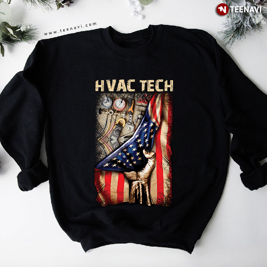 HVAC Tech American Flag Heating Ventilation Air Conditioning Technician Hand Sweatshirt