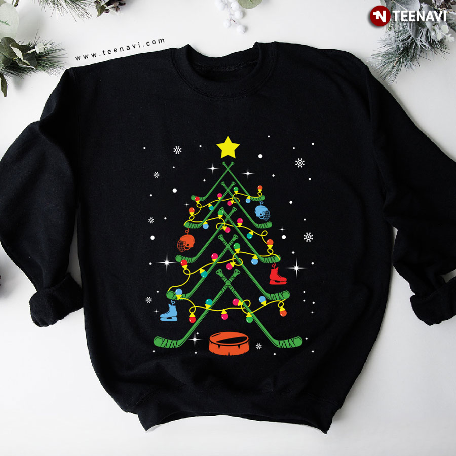 Ice Hockey Stick Christmas Tree Sweatshirt - Plus Size