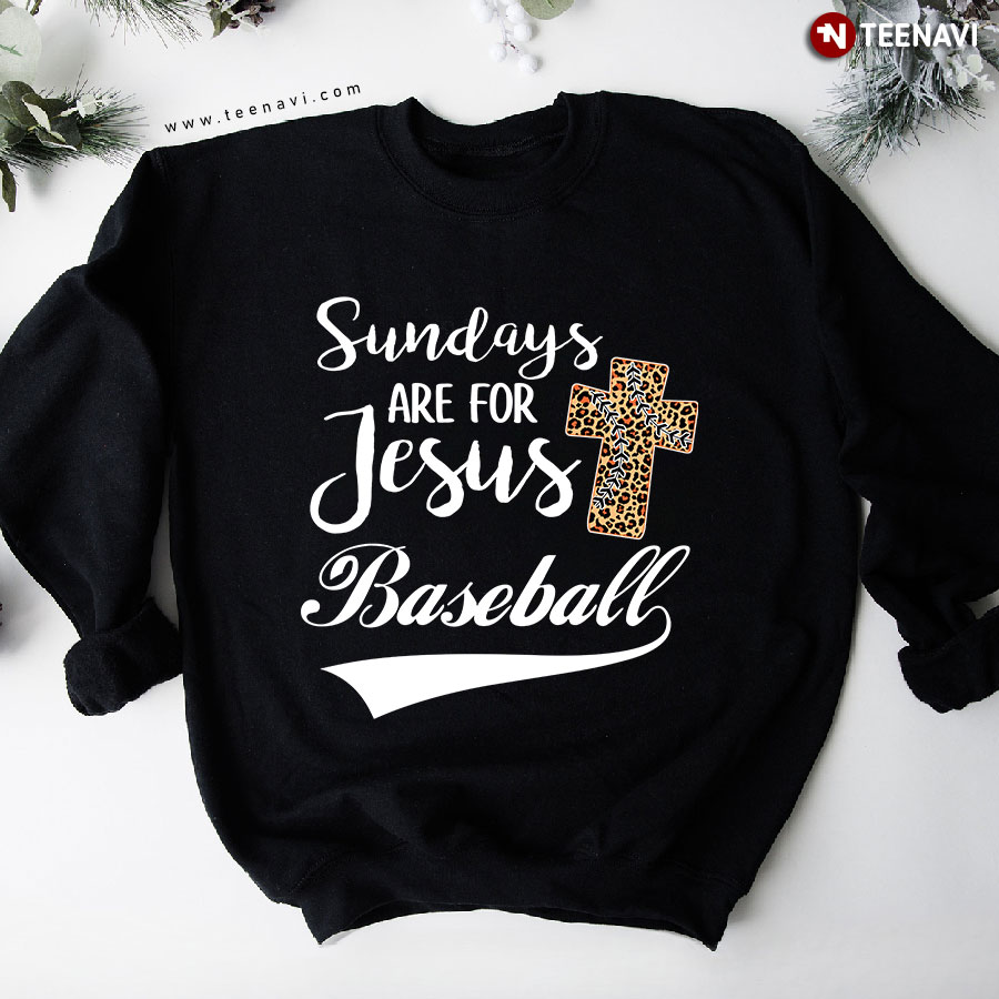 Sundays Are For Jesus Baseball Leopard Cross Sweatshirt