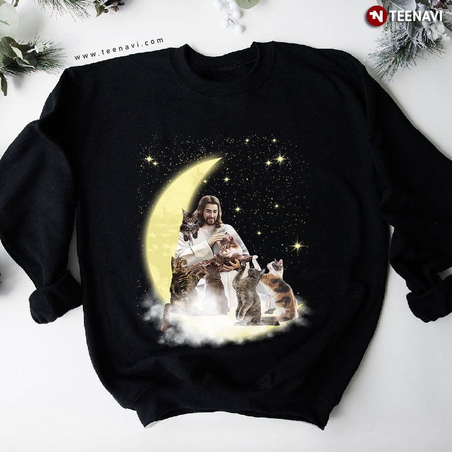 Jesus And Cats On The Moon Sweatshirt