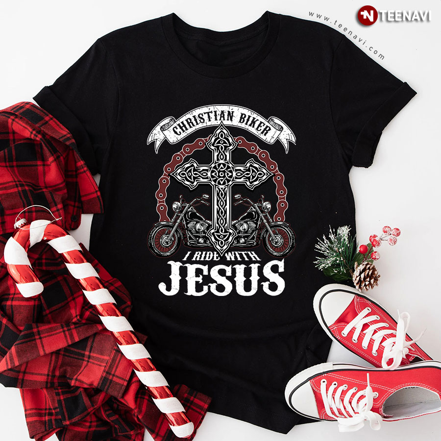 Christian Biker I Ride With Jesus T-Shirt