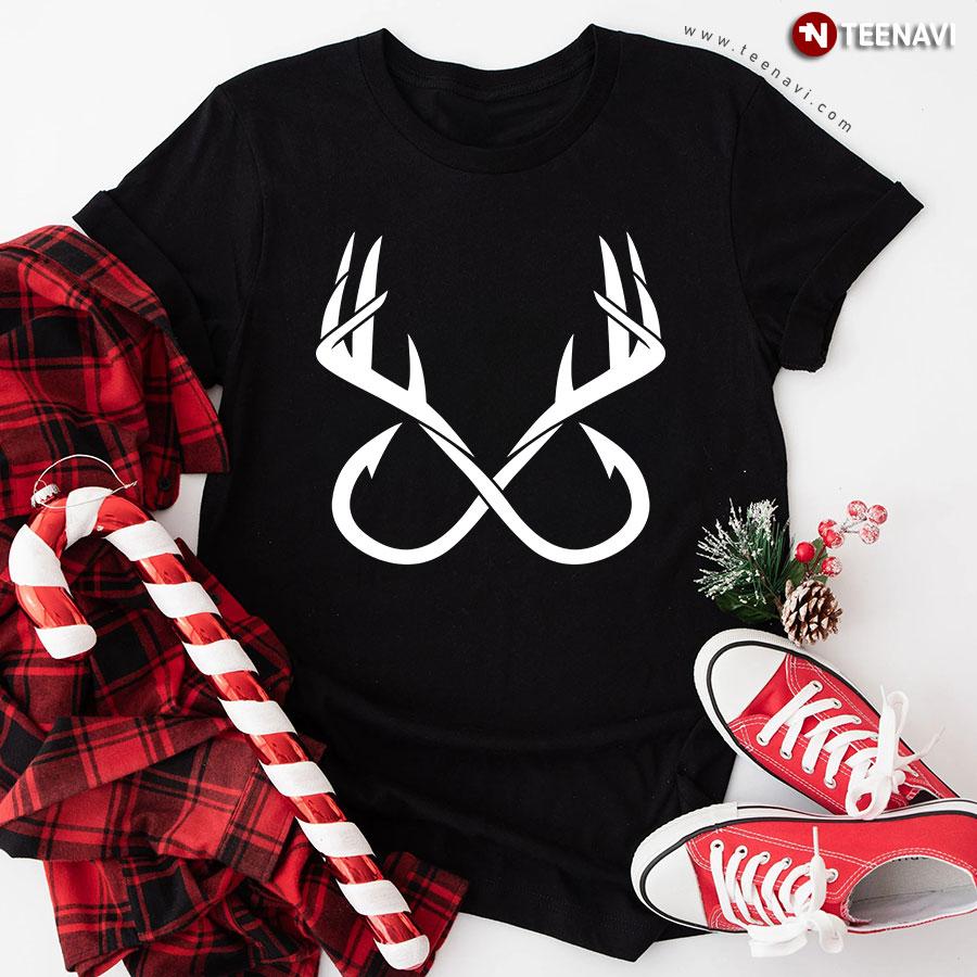 Fishing Hooks And Hunting Deer Horns T-Shirt