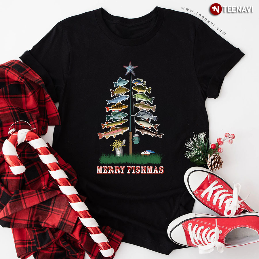 Merry Fishmas Christmas Tree Fishing Lovers T-Shirt