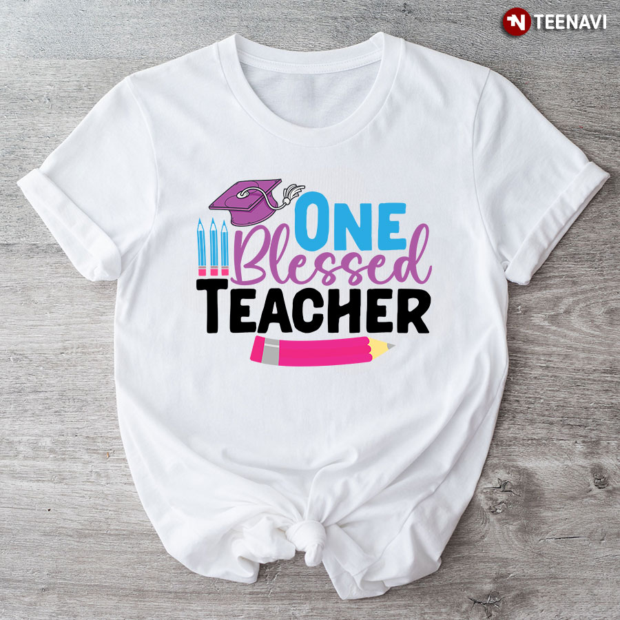 One Blessed Teacher Crayon Graduation Cap Back To School T-Shirt