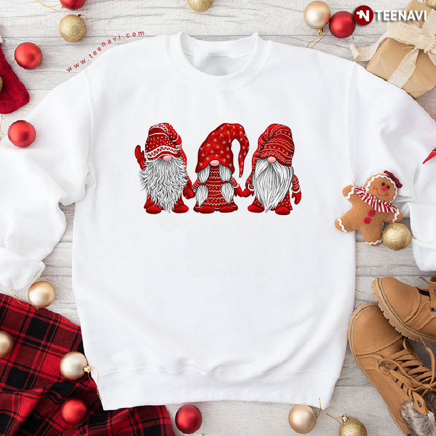 Three Gnomes In Red Christmas Sweatshirt
