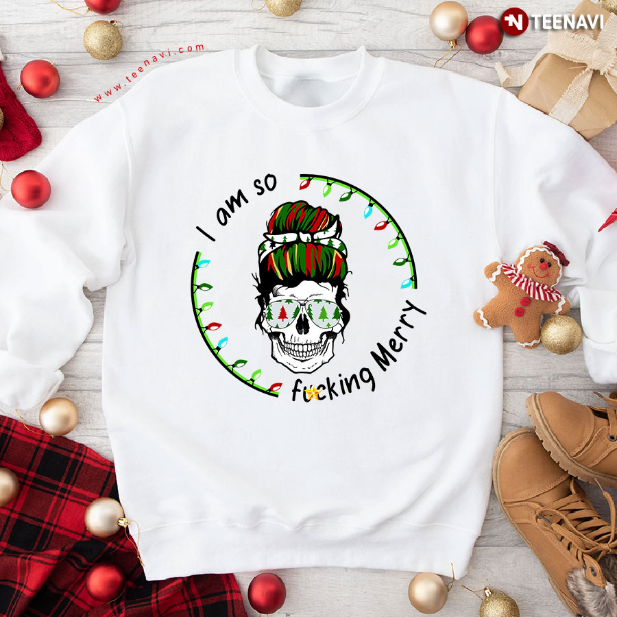 I Am So Fucking Merry Skull String Lights Christmas Sweatshirt