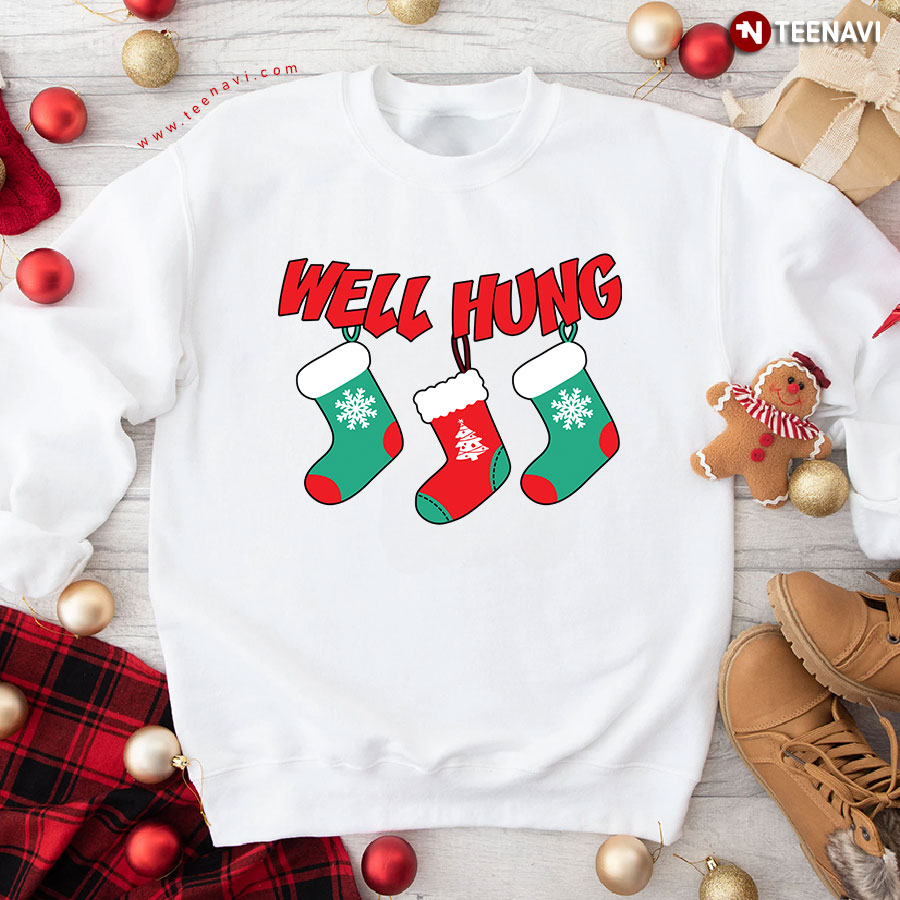 Well Hung Christmas Tree Stocking Snow Sweatshirt