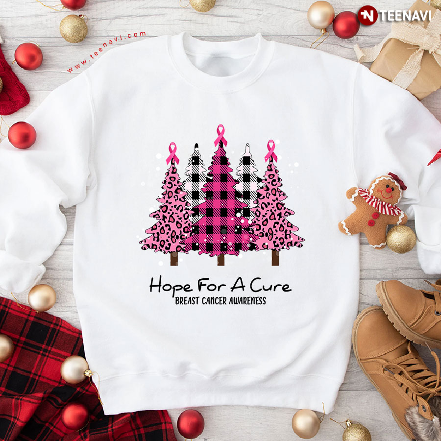 Hope For A Cure Breast Cancer Awareness Pink Ribbon Christmas Tree Sweatshirt