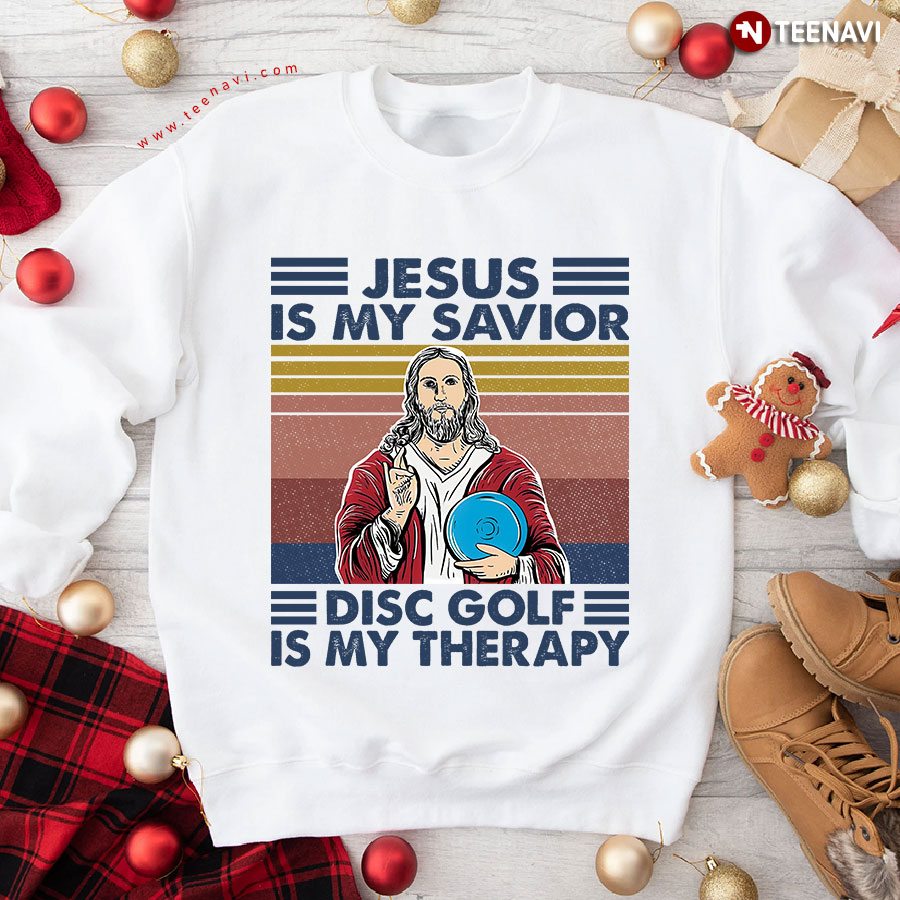 Jesus Is My Savior Disc Golf Is My Therapy Vintage Sweatshirt