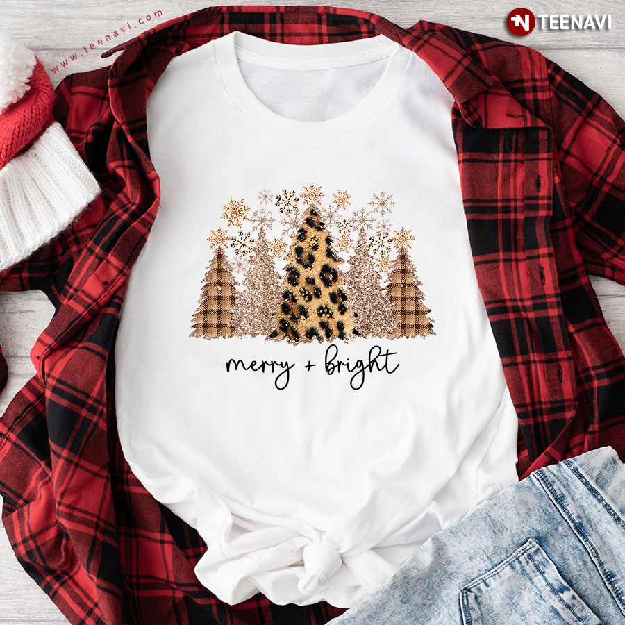 Merry Bright Christmas Tree Leopard T-Shirt