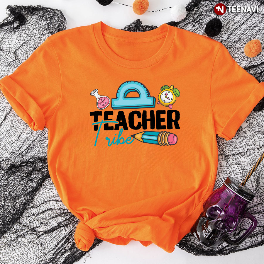 Teacher Tribe Pencil Ruler Clock Flask Back To School T-Shirt