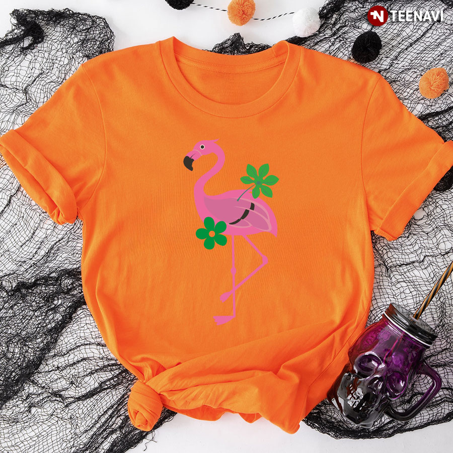 Lovely Flamingo With Flower T-Shirt