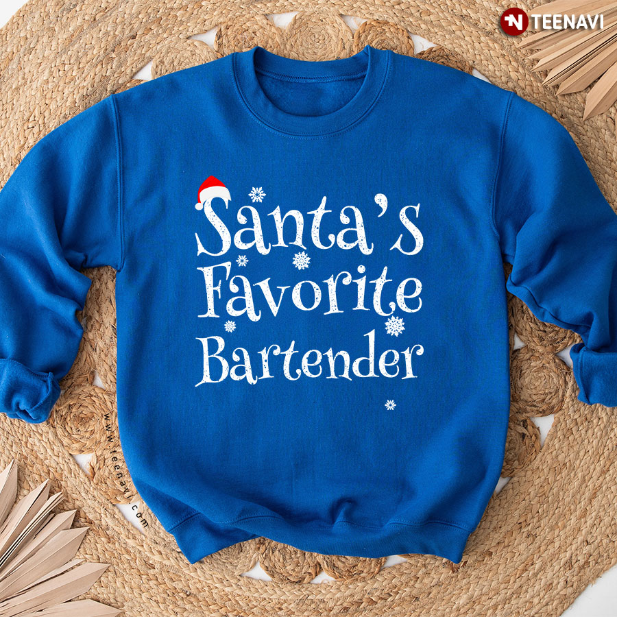 Santa's Favorite Bartender Santa Hat Snowflake Christmas Sweatshirt