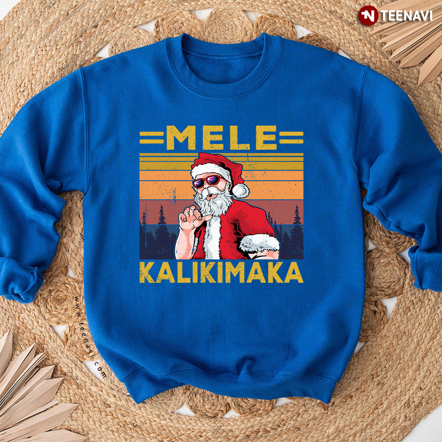 Mele Kalikimaka Merry Christmas Hawaiian X'mas Santa Claus Sweatshirt - Vintage