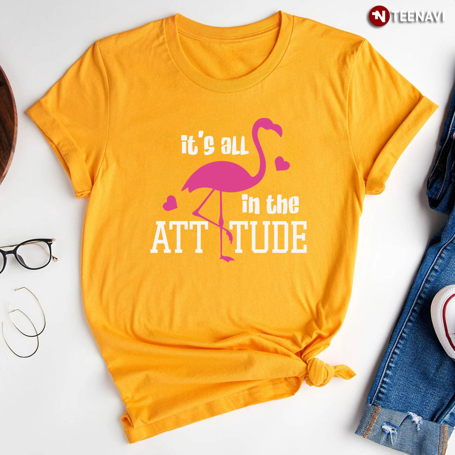 Its All In The Attitude Pink Flamingo Heart T Shirt