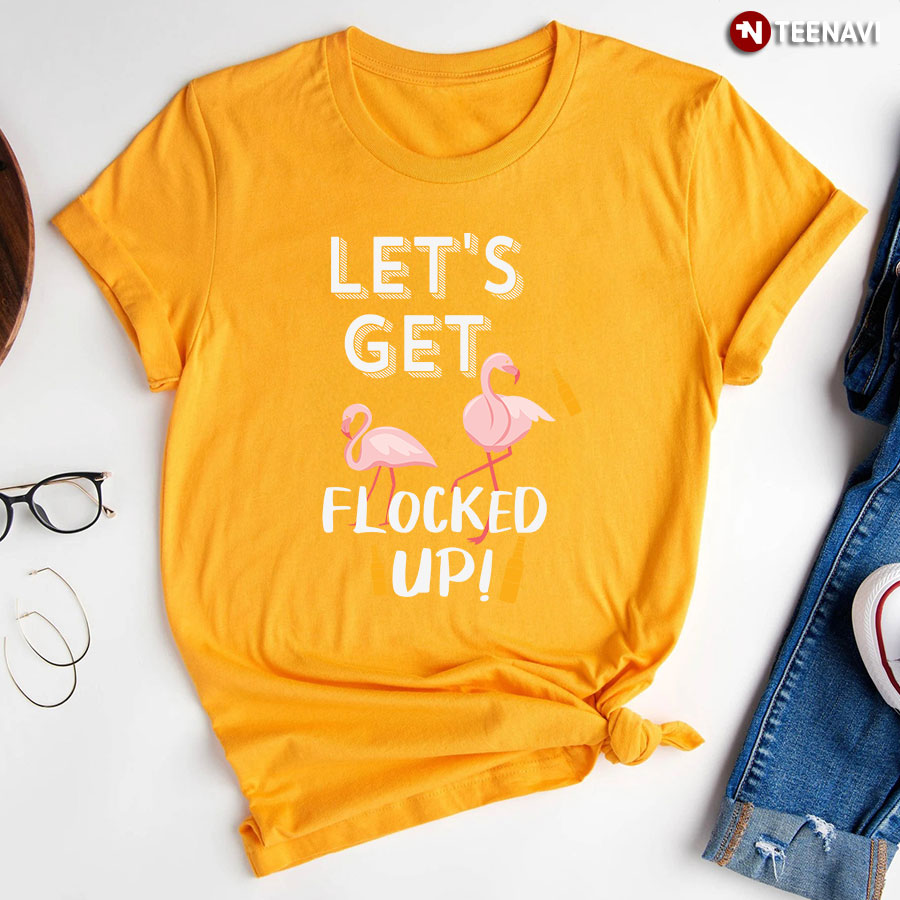 Let’s Get Flocked Up! Beer Bottle Pink Flamingo T-Shirt
