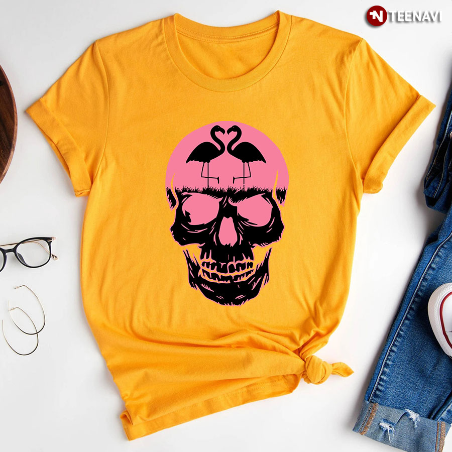 Skull With Lovely Flamingo T-Shirt