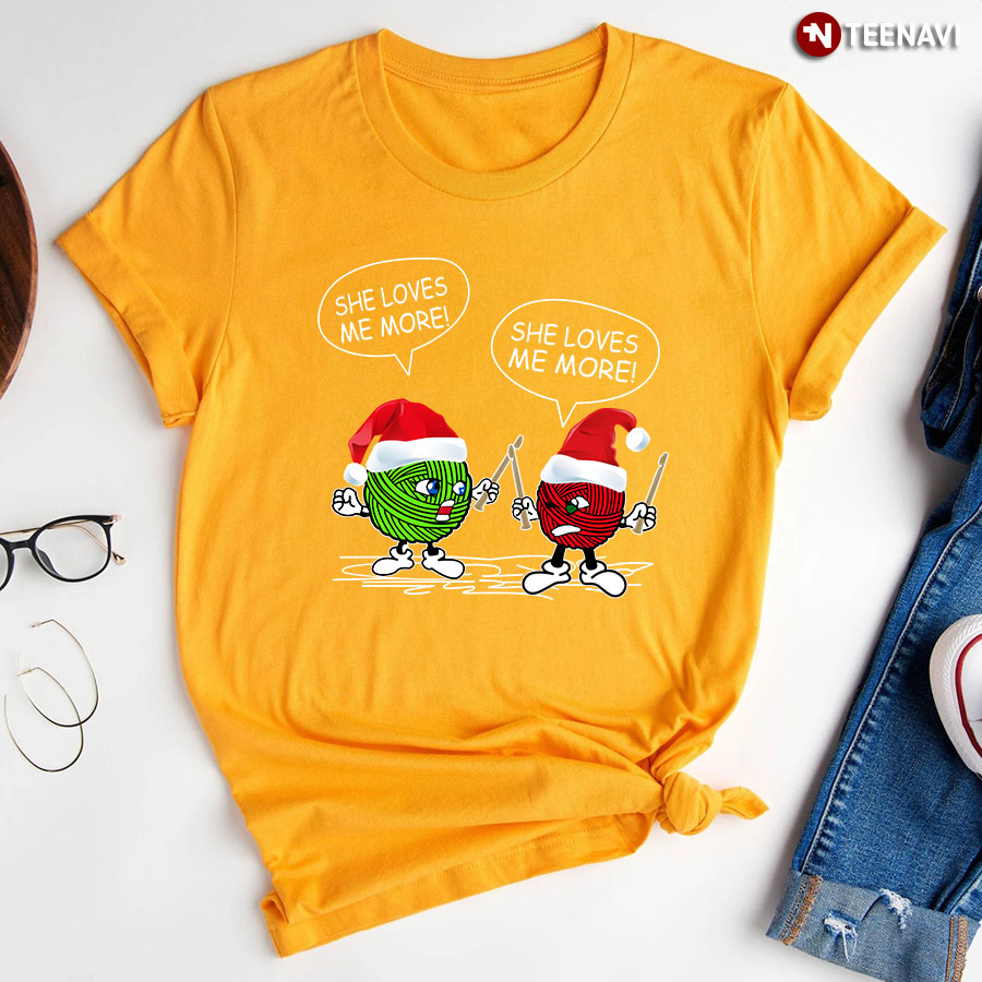 Crochet Christmas Santa Combat She Loves Me T-Shirt
