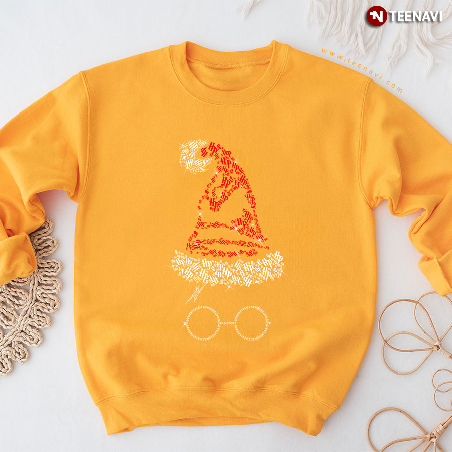 Diamond Harry Potter Santa Hat Glasses Christmas Sweatshirt