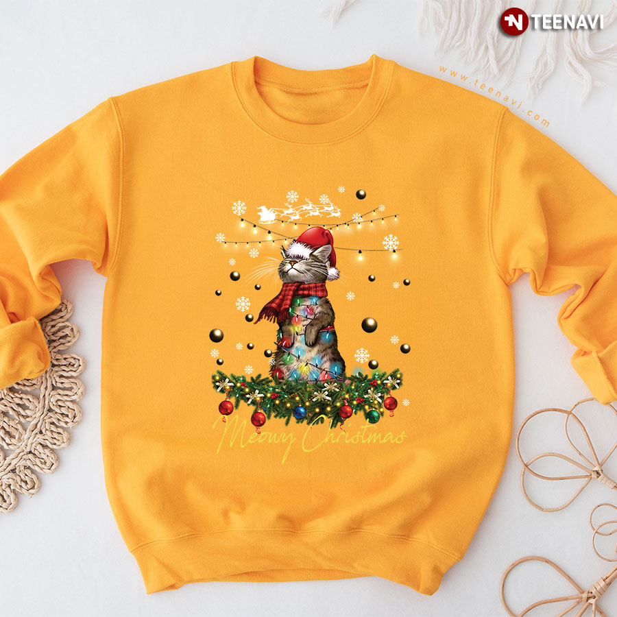Meowy Christmas Xmas Tree Santa Cat Sweatshirt