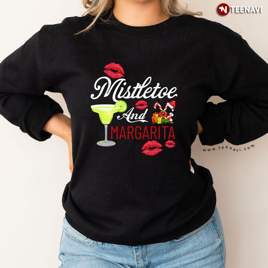 Mistletoe And Margarita Cocktail Red Lips Christmas Sweatshirt