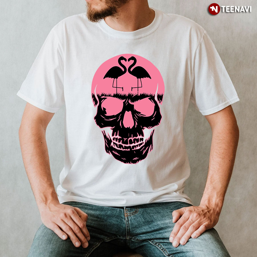 Skull With Lovely Flamingo T-Shirt