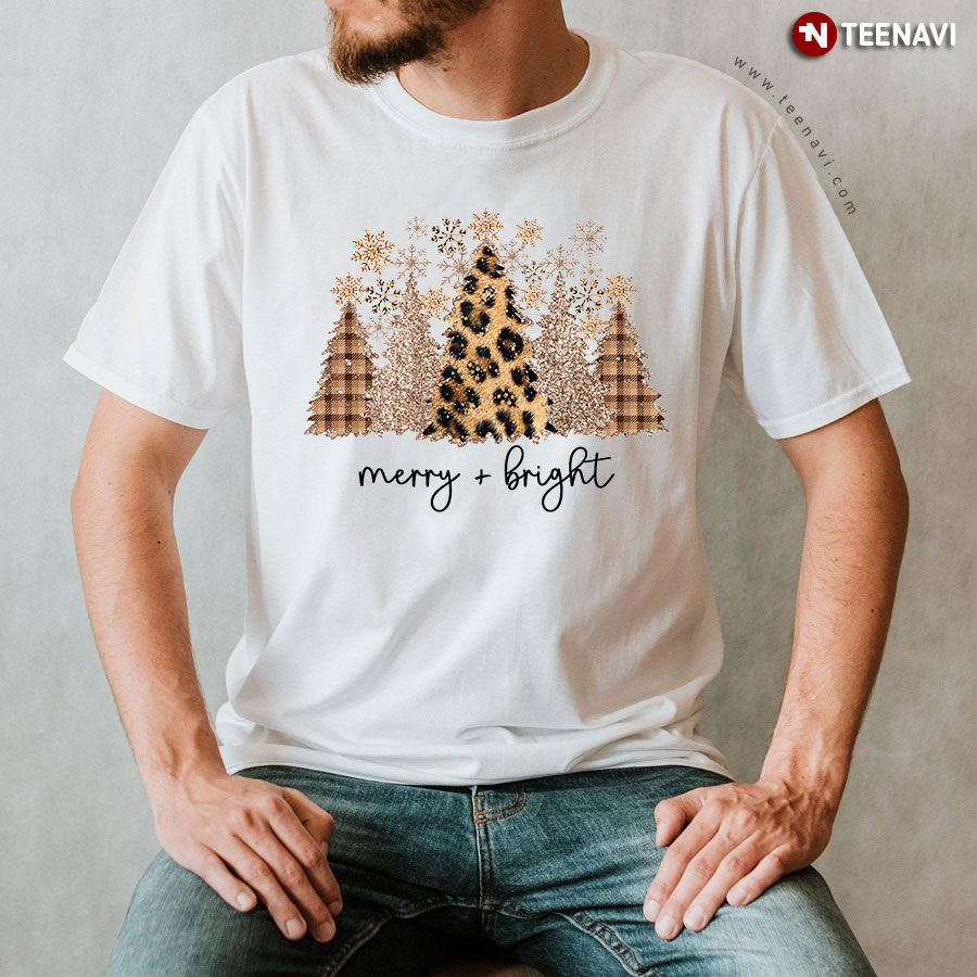 Merry Bright Christmas Tree Leopard T-Shirt