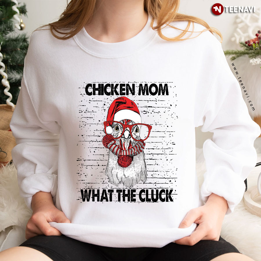 Chicken Mom What The Cluck Rooster With Santa Hat Christmas Sweatshirt