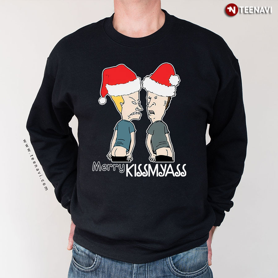 Merry Kissmyass Santa Beavis And ButtHead Christmas Sweatshirt