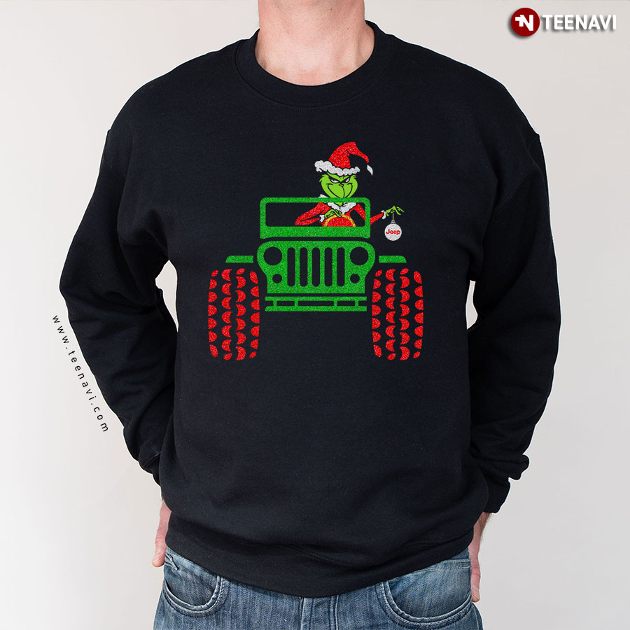 Santa Grinch Driving Jeep How The Grinch Stole Christmas Sweatshirt