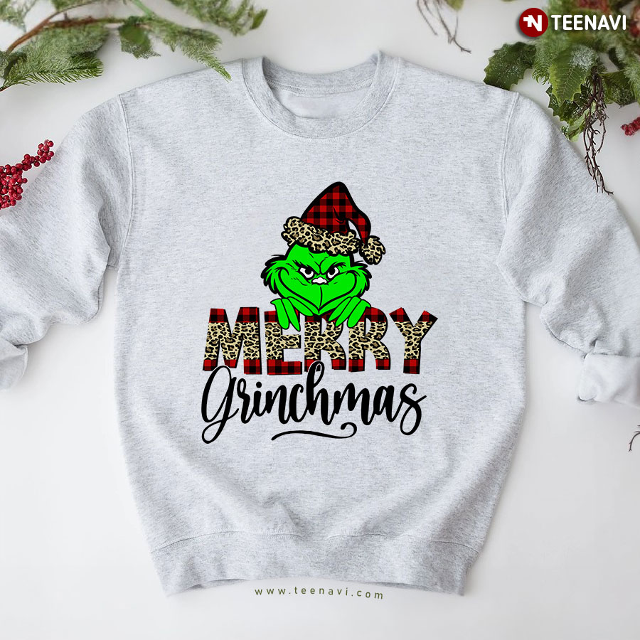 Merry Grinchmas How The Grinch Stole Christmas Leopard Buffalo Plaid Sweatshirt