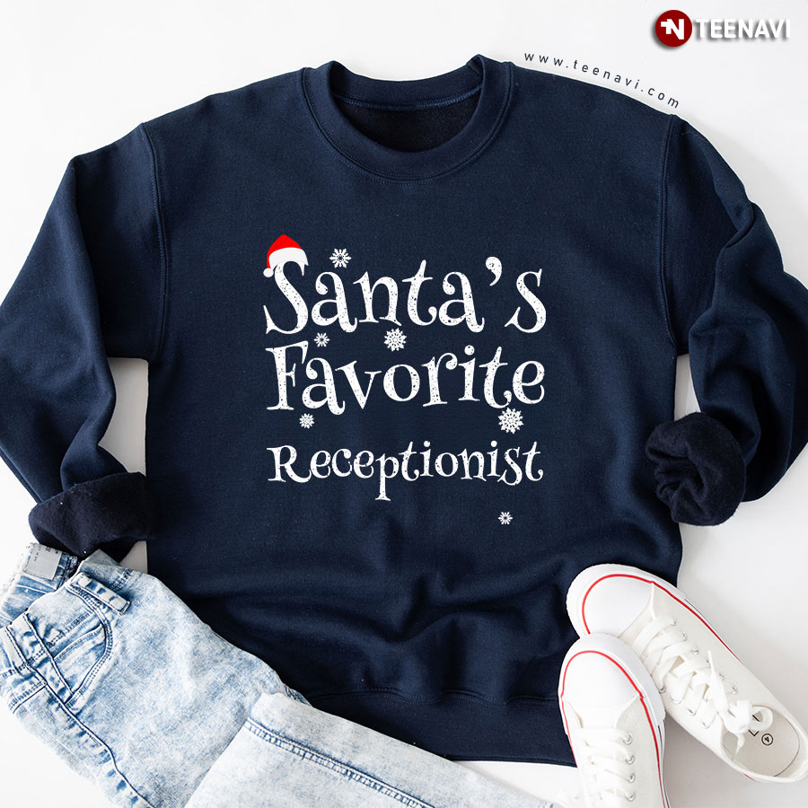 Santa's Favorite Receptionist Santa Hat Snowflake Christmas Sweatshirt