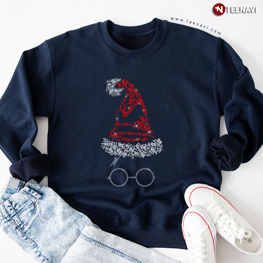 Diamond Harry Potter Santa Hat Glasses Christmas Sweatshirt