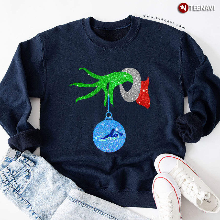 Grinch Hand Holding Swimming Ornament Christmas Sweatshirt