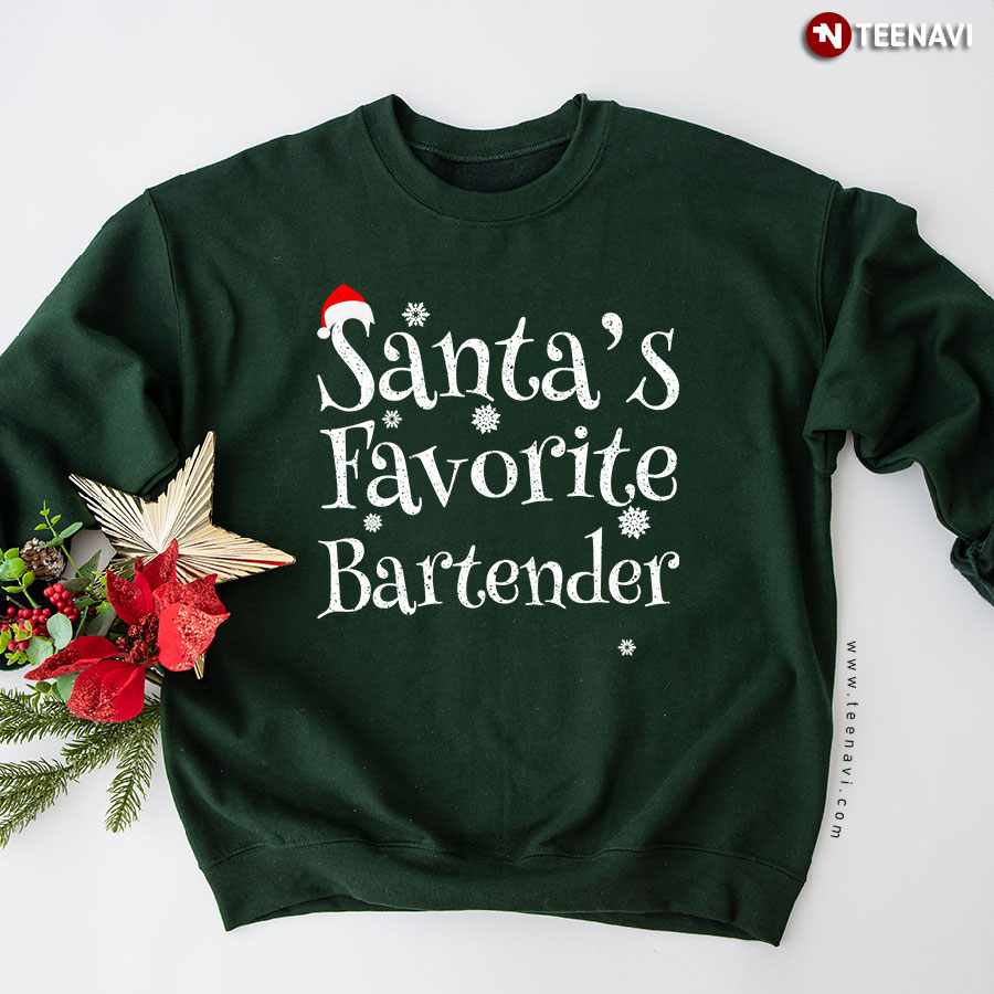 Santa's Favorite Bartender Santa Hat Snowflake Christmas Sweatshirt